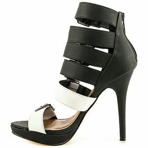 Michael Antonio Keeva Black and White Strappy Stiletto Sandal Heel Size 8